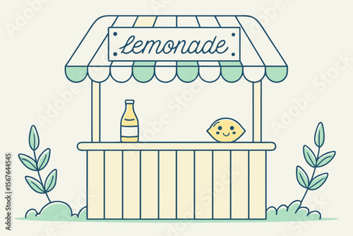 Charming Lemonade Stand Vector Illustration Summer Drink Stand Graphic