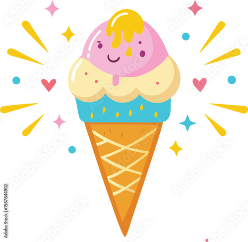 Delicious Cartoon Ice Cream Illustration for National Ice Cream Day Promotion or Social Media Post