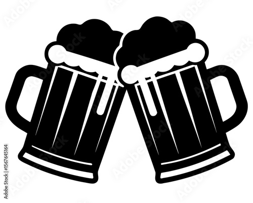Cheers with Beers: Two overflowing beer mugs clink together in a classic celebration of camaraderie, unity, and refreshment.