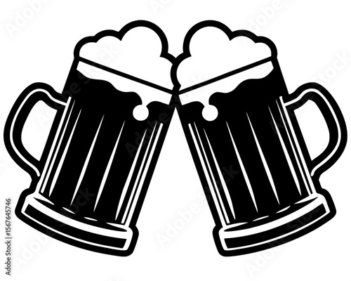 Cheers to the Moment: A monochrome artwork captures the essence of conviviality, with two beer mugs clinking together in a celebratory toast. This image radiates joy and camaraderie.