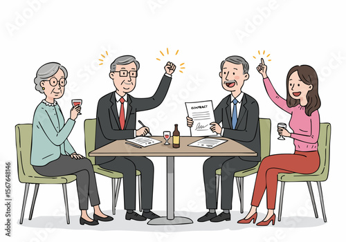 Successful Business Meeting: People Celebrate After Signing a Contract