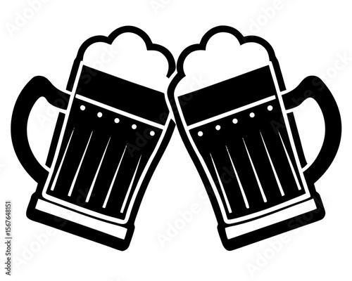 Cheers!: Two beer mugs clinking together in a celebratory toast. A simple yet effective graphic design for use in various contexts.