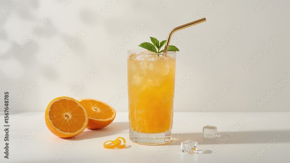 Fototapeta premium Refreshing Glass of Iced Orange Juice