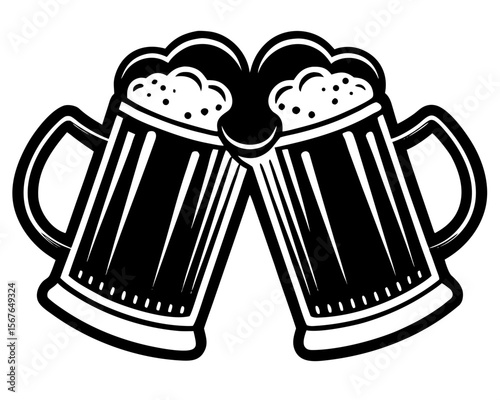 Cheers with Beer Mug: Two intricately drawn beer mugs clink together in a celebratory toast, the foamy heads overflowing with a refreshing delight, conveying a sense of camaraderie, friendship.