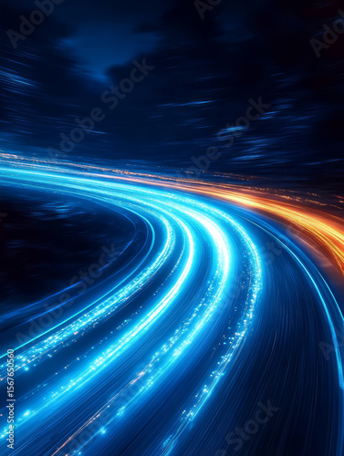 Abstract blue glowing flowing lines technology background