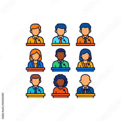 Leadership panel discussion with diverse speakers. Suitable for leadership conferences, seminars, diversity and inclusion events, and corporate training materials.