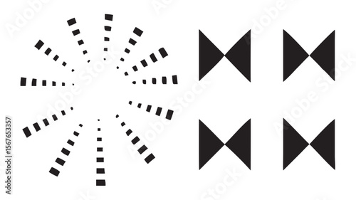 Abstract geometric shapes including a radial pattern and bow tie shapes isolated on white background