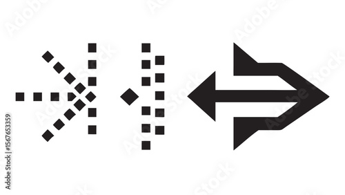Abstract representation of data processing and output with arrows isolated on white background