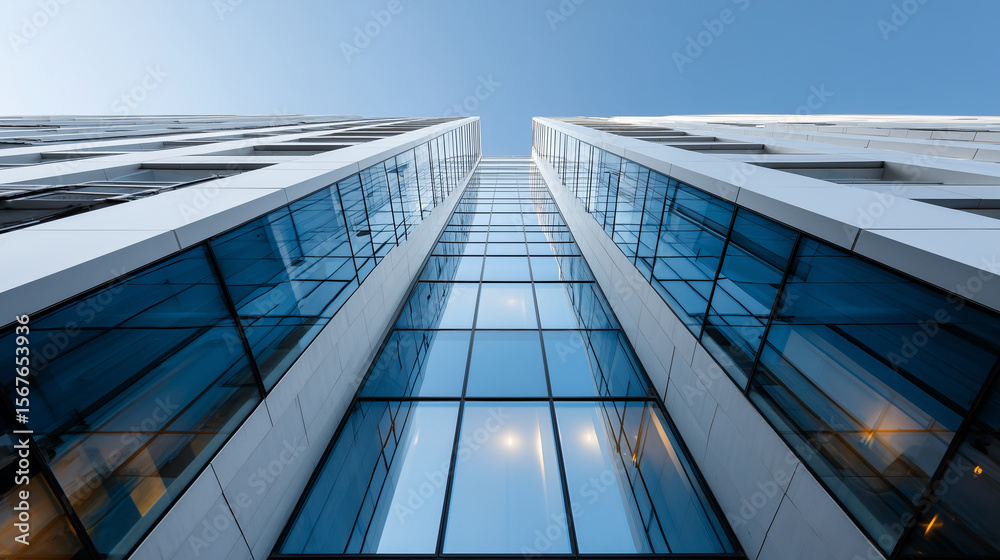 Obraz premium Modern glass office building with sharp architectural lines