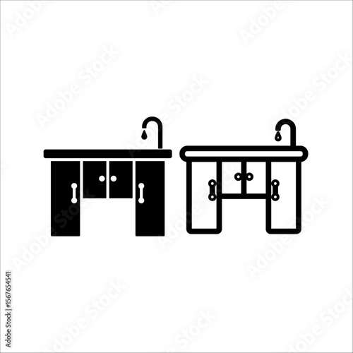 Kitchen cabinets, furniture, linear icons. Editable strokes