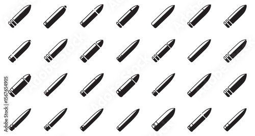Monochrome Ammunition Collection A Variety of Bullet Designs and Cartridge Styles Emphasizing Sharp Outlines in a Repeat Pattern
