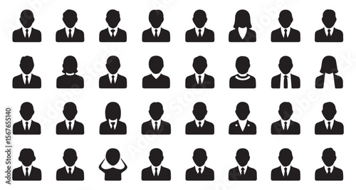 Diverse Business Professionals Silhouette Icons Representing Teamwork Corporate Identity and Professionalism in Human Resources and Business Settings