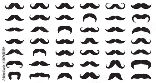 Whimsical Collection of Silhouette Mustaches Diverse Styles and Shapes for Playful Designs and Movember Celebrations A Variety of Facial Hair
