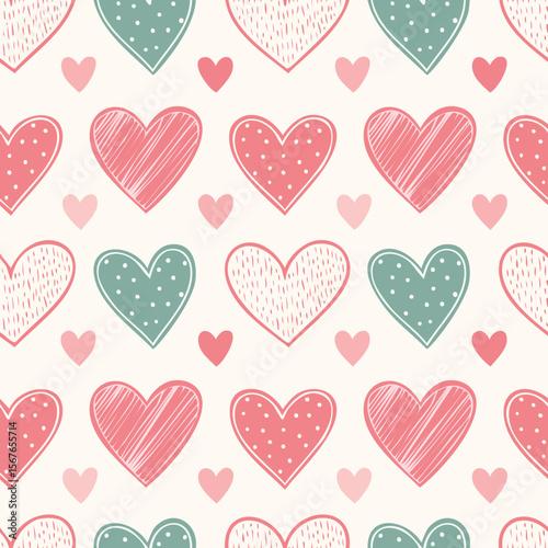Hand-Drawn Heart Vector Pattern – Romantic Doodle Seamless Background