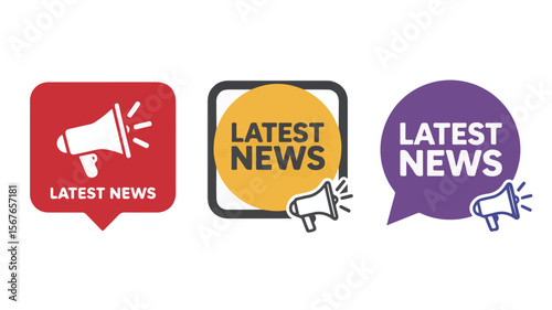Latest News Announcement Icons Red, Yellow, Purple