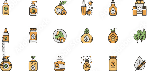 Organic skincare products and herbal ingredients in minimal style  
