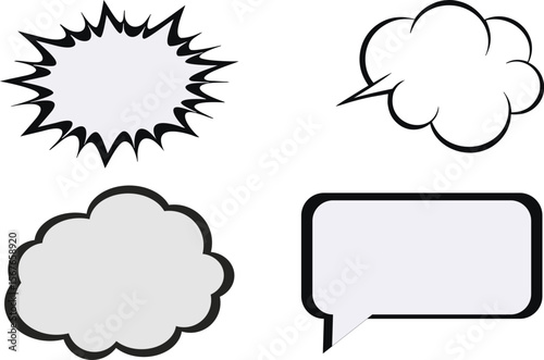black comic speech bubbles and explosion silhouettes | vector comic design elements set for manga, pop art, and graphic design on transparent background