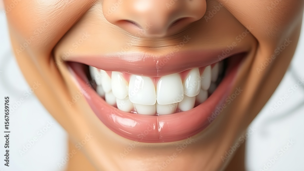 Obraz premium A close-up of bright, healthy white teeth with a clean and radiant smile.