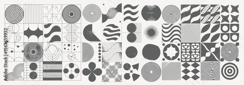 Aesthetic Modern contemporary stripe line art, geometric shape in monochrome. Art form design for wall art, decoration, wallpaper. Abstract minimal element mid century vector illustration vector set.
