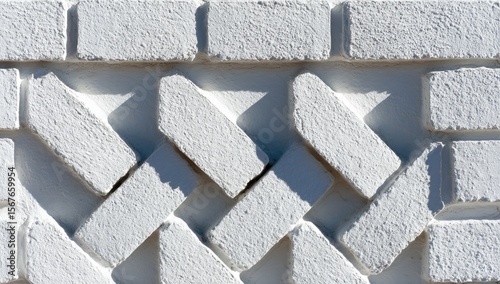 Ornate white brick wall with a repeating, interwoven pattern