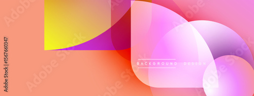 Abstract design features overlapping colorful shapes. Gradient hues blend, creating dynamic visual effect. Modern aesthetic, suitable backgrounds.