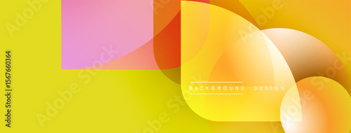 Abstract geometric shapes overlap. Yellow, orange, pink hues create dynamic composition. Modern design element for backgrounds.