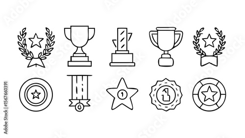 Vector icons of awards trophies medals and achievements for graphic design use