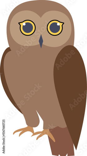 Owl bird perched and looking minimalist vector design.