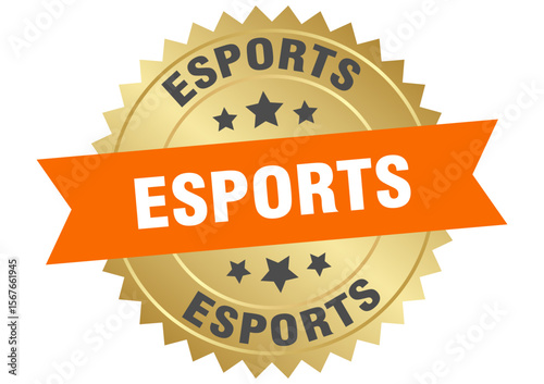 esports. esports round orange and gold label isolated on transparent background