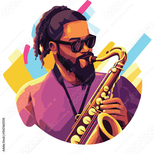 2D_cartoon_illustration_of_a_saxophonist_playing