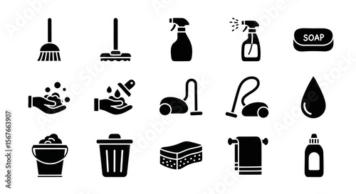 Comprehensive Cleaning Tools Icon Set High-Quality Vector Graphics for Websites and Applications