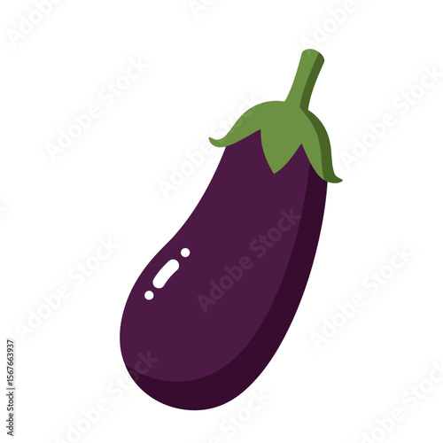Vibrant Flat Icon Illustration of an Eggplant Perfect for Culinary Designs, Websites, and Applications