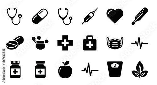 Comprehensive Medical Icon Set  High-Quality Vector Illustrations of Healthcare Symbols for Websites, Applications, and Presentations