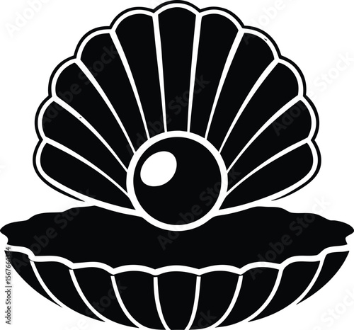 Single pearl inside open seashell ocean treasure silhouette icon