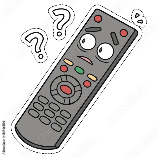TV Remote with Confused Expression - Relatable Sticker Style Design for Tech Frustration, Lost Controls & Living Room Humor