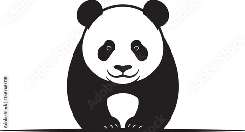 panda black silhouette vector, Simple silhouette Design vector icon with white background. Wild Animal Vector