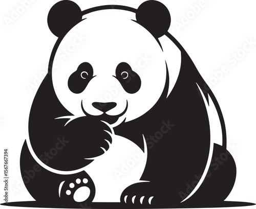 panda black silhouette vector, Simple silhouette Design vector icon with white background. Wild Animal Vector