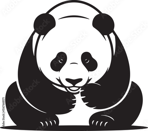 panda black silhouette vector, Simple silhouette Design vector icon with white background. Wild Animal Vector