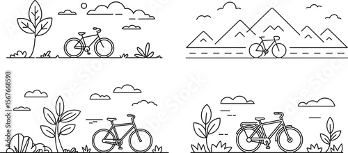 mountain bike adventure line art illustration