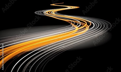 Abstract Curving Light Trails on Black Background for Design Work