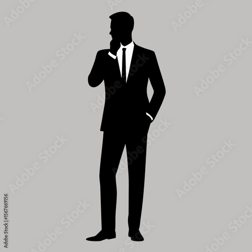 Silhouette man in suit talking on phone white shirt
