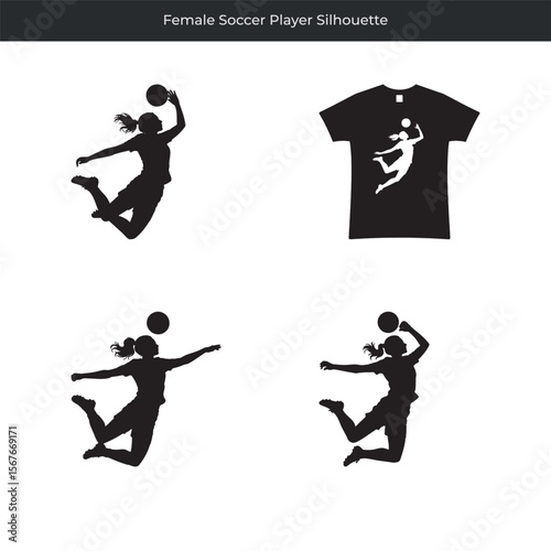 Dynamic silhouette collection of a female soccer player performing various athletic movements