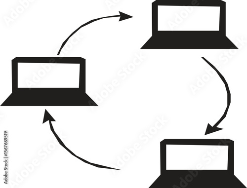 Laptop, data, transfer line icon. Outline vector. Computer transmission information icon, Vector Illustration editable stroke
