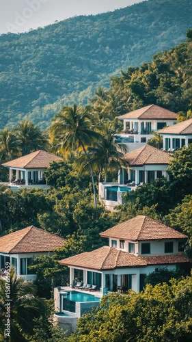 Wallpaper Mural A cluster of homes situated atop a verdant hillside, perfect for scenic landscapes or village scenes Torontodigital.ca
