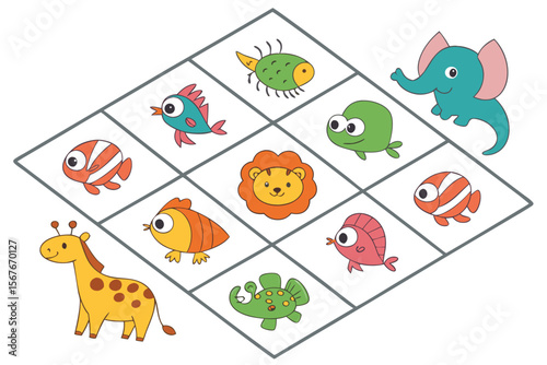 Cute Animal Grid Puzzle for Kids