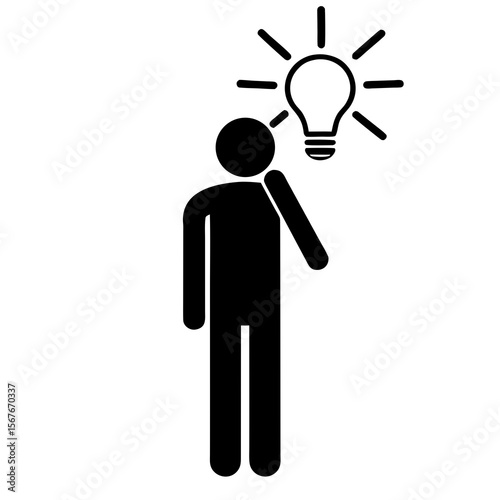 Person with lightbulb idea silhouette thinking