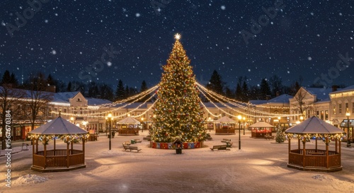 Snowy Christmas market square at night (1)