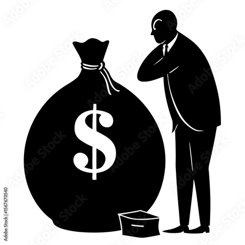 Man Gazing at Money Bag suit dollar sign