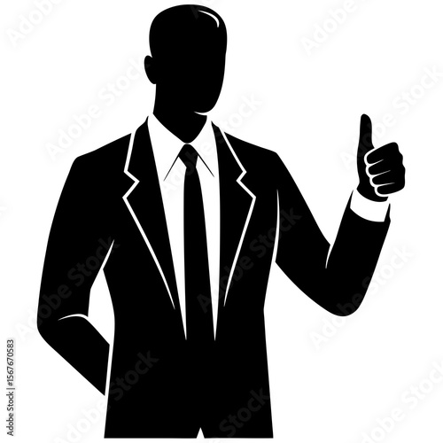 Black silhouette businessman thumbs up white