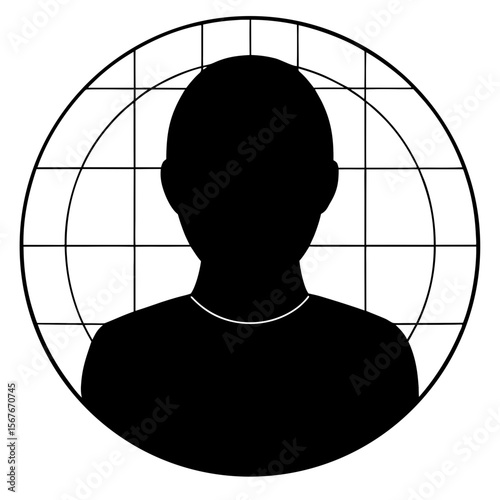 Black silhouette person head shoulders circle vector